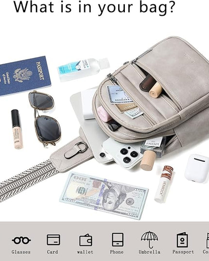 Sling Bag for Women Crossbody Bags Fanny Packs Sling Purse Backpack Shoulder Bag Vegan Leather Chic Travel Light Grey