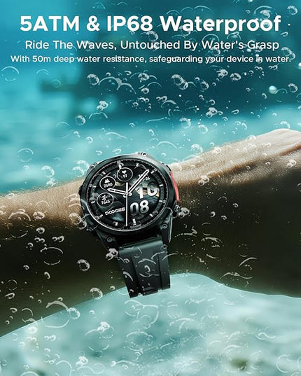 DOOGEE Anywise W1 Pro Mens Smart Watch, 5ATM Dual-Band GPS Offline Maps,1.43'' Fitness Smartwatches for Android Phone/iPhone Compatible,170+ Sports Modes, Answer/Make Calls/18 Days Battery/2 Strap