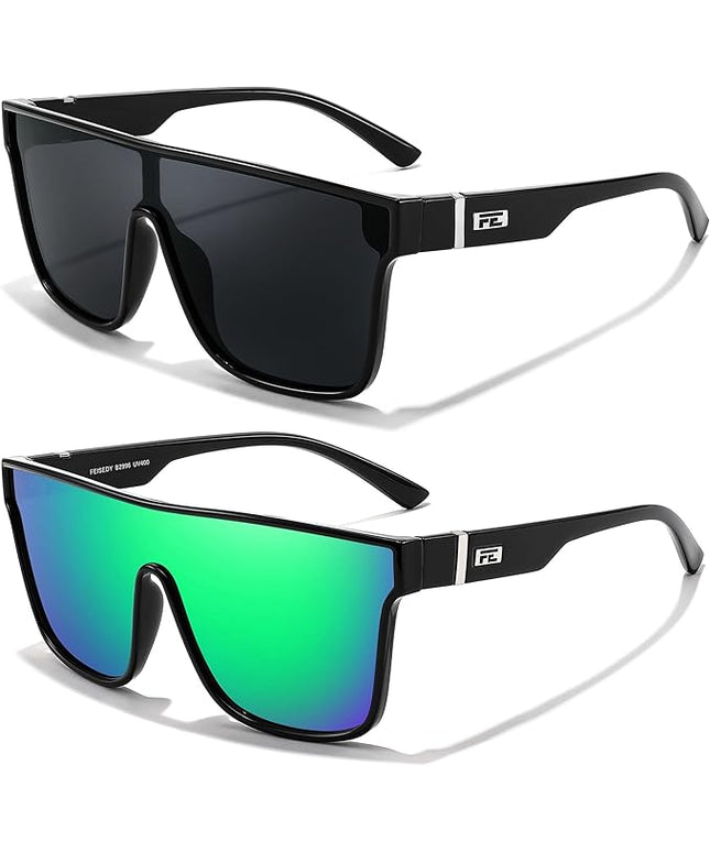 FEISEDY Sunglasses for Women Men, Fashion Mirrored Single Lens, Driving Beach Sunnies UV400 Shades B2996