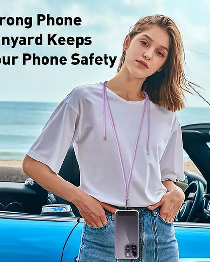 SHANSHUI Phone Lanyard, 1 Pack Wrist Straps Crossbody Nylon Cell Phone Lanyard and 2Pack Tether Pads Compatible with iPhone & All Smartphones in Full Cover Cases Purple