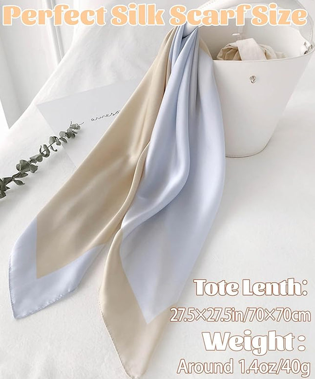kcctoo 27.5" Mulberry Silk Feeling Head Scarf Women's Fashion Square Neck Satin Scarfs for Bag Hair Scarves Gift