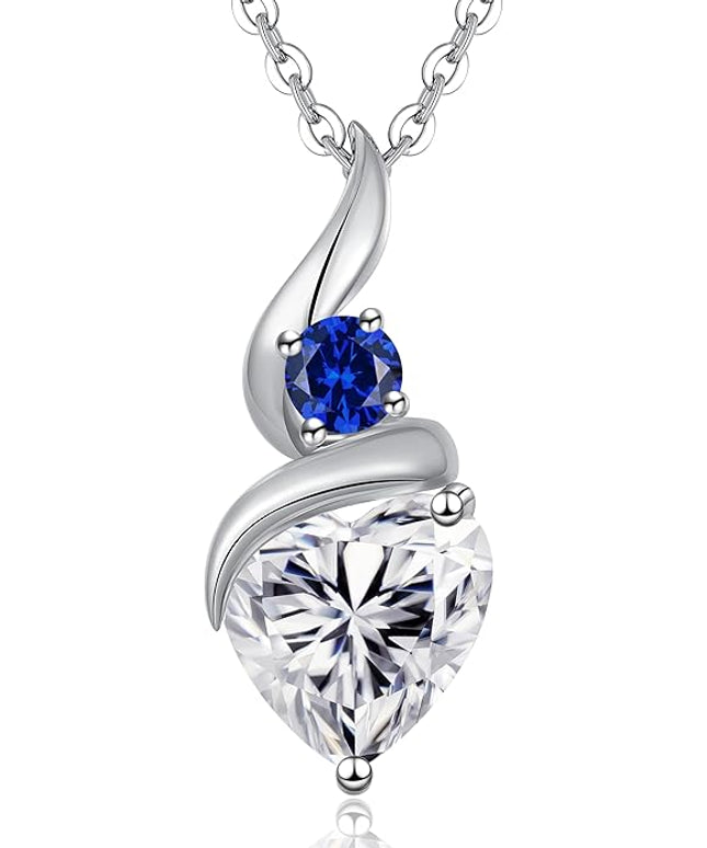 ANDSO Moissanite Heart Pendant Necklaces for Women, 925 Sterling Silver Necklace with Birthstone, Ideal Anniversary Present or Birthday Christmas Valentine Jewelry Gifts for Mom Wife Her Girlfriend