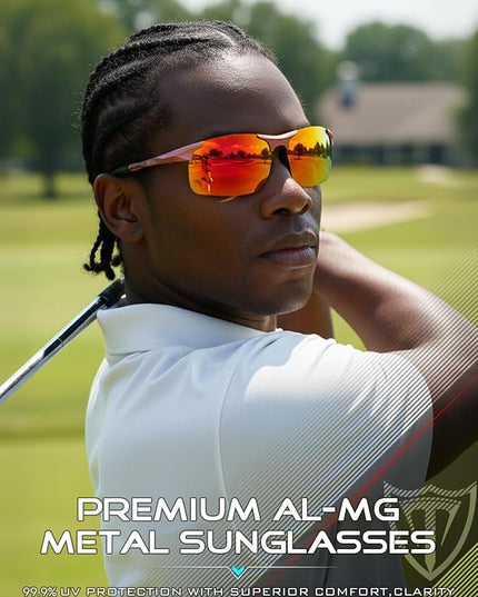 ATTCL Polarized Sunglasses Men Sports: UV Protection Anti Glare Wrap Around Lightweight Metal Driving Fishing Golf Running
