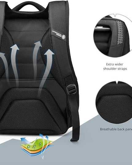 Swissdigital Design Men's Laptop Backpack with Apple Find My, Business Travel Backpack with USB Charging Port and RFID Protection, Work Backpack Fits 15.6 inches Computer,Black| SD16959508F-01