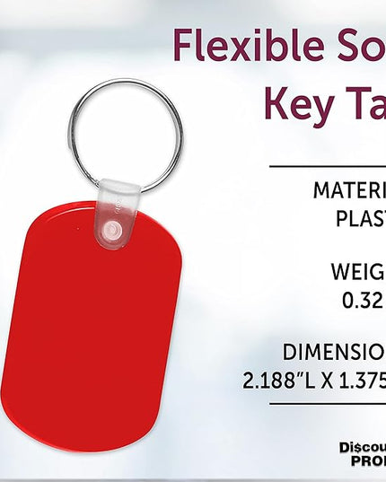 DISCOUNT PROMOS Tag Soft Plastic Keychains - 10 pack - Small Key Tag Chain For Staying Organized - Rubber Key Ring Keychain – Red