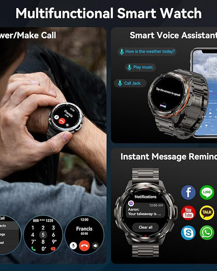 AMAZTIM GPS Smart Watch for Men, 6 Satellite Positioning, Compass, Stainless Steel Body, 50M Waterproof, 470mAh Extra-Large Battery, Answer/Make Call, 1.43" AMOLED Screen, Compatible for Android iOS