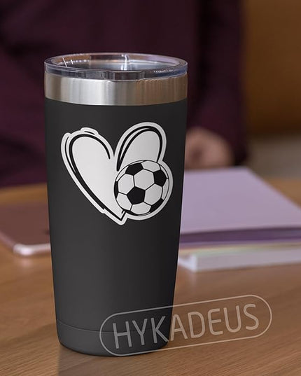(3Pcs) Soccer Stickers Waterproof Vinyl Soccer Heart Decals for Water Bottle, Tumbler, Laptop, Phone Case, Scrapbooking, Team Players, Coach, 3" x 2.8"