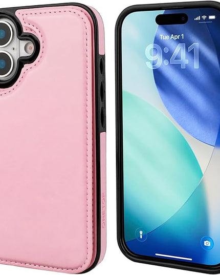 ONETOP Compatible with iPhone 17 Wallet Case with Card Holder, PU Leather Kickstand Card Slots Case, Double Magnetic Clasp and Durable Shockproof Cover 6.1 Inch (Pink)