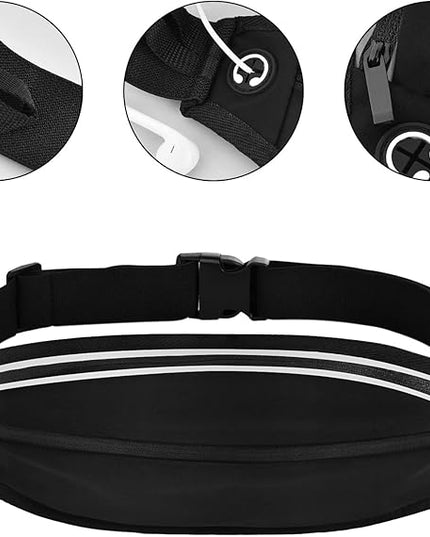 Running Belt Fanny Pack, Running Waist Pack for Women & Men USA Patented Hands-Free Reflective Runner Pouch Belt Fitness Workout Bag No-Bounce Adjustable Sport Travel Fanny Pack Cell (Black)