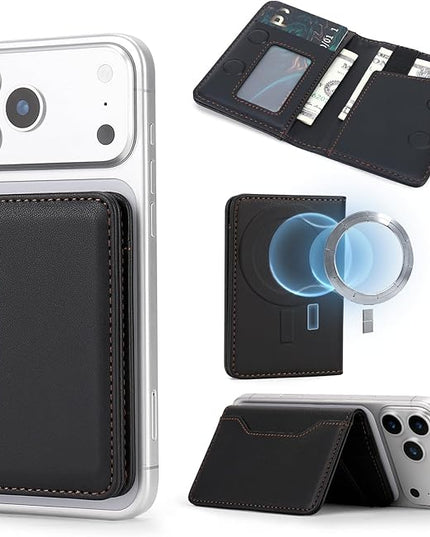 ASAPDOS for MagSafe Wallet,Magnetic Card Holder RFID Blocking Wallet with 5 Card Slots & Cash Pocket for iPhone 17/16/ 15/14/ 13/12/ Pro/Max/Plus/Air Black