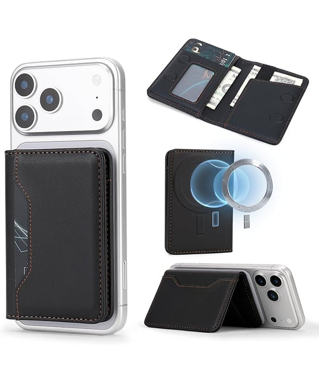 ASAPDOS for MagSafe Wallet,Magnetic Card Holder RFID Blocking Wallet with 5 Card Slots & Cash Pocket for iPhone 17/16/ 15/14/ 13/12/ Pro/Max/Plus/Air Black