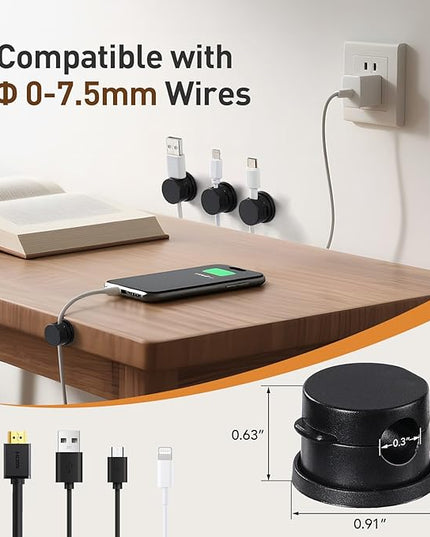 AGPTEK 8 Pack Magnetic Cable Clips, Upgraded 360° Rotatable Cord Holder Clips for Nightstand, Desk Cord Organizer Adhesive Wire Management Home Office Phone Charging Cords USB Cable Keeper (Black)