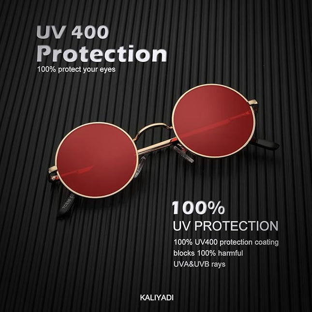KALIYADI Round Polarized Sunglasses for Men Women Retro Metal Hippie Circle Style Sun Glasses UV Protection