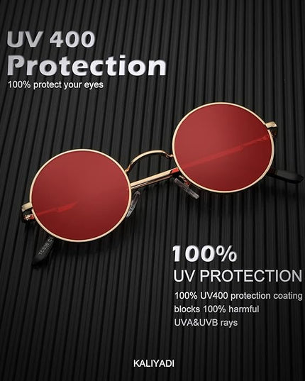KALIYADI Round Polarized Sunglasses for Men Women Retro Metal Hippie Circle Style Sun Glasses UV Protection