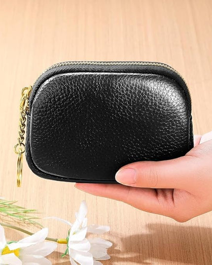 ZYLOXAR Genuine Leather Wallet Small Change Purse Keychain Mini Zipper Coin Pouch for Women (Black)
