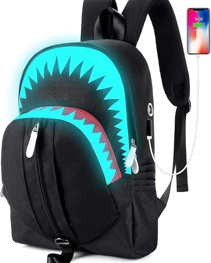 MCWTH Shark Backpacks for Teen Boys, Cool Kids Backpack for School Bookbags (Glow)