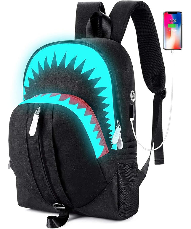 MCWTH Shark Backpacks for Teen Boys, Cool Kids Backpack for School Bookbags (Glow)