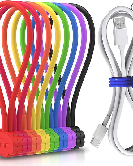SOOOEC Magnetic Cable Ties, 8 Pack 7.2" Magnetic Twist ties Cute Cloud Design, Silicone Zip Ties with Strong Magnet for Bundling and Organizing, Fridge Magnets, Assorted Colors.