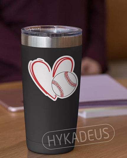 (3Pcs) Baseball Stickers Waterproof Vinyl Baseball Heart Decals for Water Bottle, Tumbler, Laptop, Phone Case, Poster Board, Scrapbooking, Team Players, Coach, 3" x 2.8"