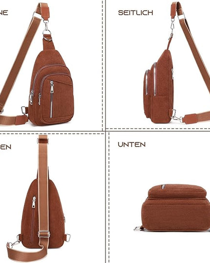 Sling Bag Crossbody Backpack - 2 in 1 Leather Cross Body Bag Fanny Pack with 2 Removable Straps