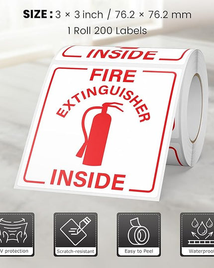 Fire Extinguisher Inside Sticker 200 PCS Self Adhesive 3 Inch Waterproof Vinyl Roll Sticker Safety Decal for Truck Trailer Business Equipment Warehouse