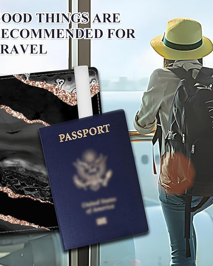 Passport Holder for Travel Essentials, RFID Premium Leather Passport Wallet Cover Case for Travel Must Haves Accessories, Passport Book Holders for Women Men Luxury Gold Marble