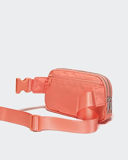 Pander Everywhere Belt Bag for Women, 5 Zipper Pockets Nylon Crossbody Fanny Pack Purse (Dark Salmon).