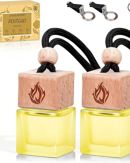 Car Air Freshener Hanging 2 Pack, Teakwood & Cashmere Fragrance Essential Oil Diffuser, Long Lasting Car Scent, Car Accessories for Women Men