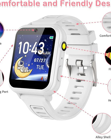 Phyulls Kids Smart Watch Gift for Girls Age 4-12, Smart Watch for Kids with 39 Games HD Touch Screen Watches Camera Video Music Pedometer Flashlight Educational Toys Birthday Gifts for Girls