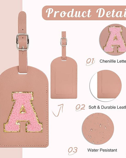ULICO Initial Passport Cover and Luggage Tag Set,PU Leather Letter Passport Case Holder Travel Suitcase Tag, Personalized Travel Luggage Accessories Gifts for Women Kids Teenage Pink T