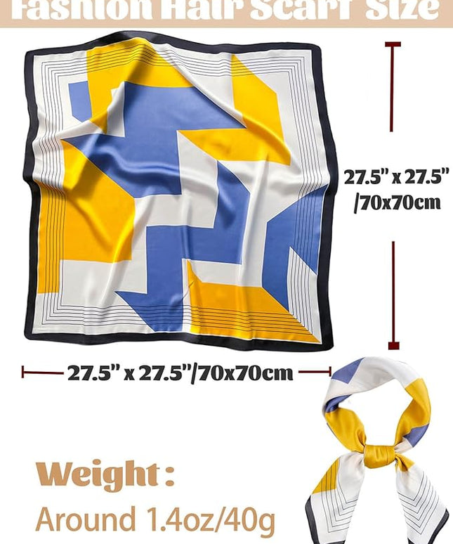 kcctoo 27.5" Mulberry Silk Feeling Head Scarf Women's Fashion Square Neck Satin Scarfs for Bag Hair Scarves Gift