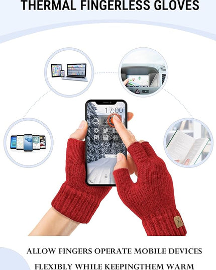 Fingerless Gloves Half Finger Winter Warm Knitted Gloves Working Running Biking Driving for Men and Women