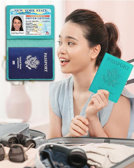 Sizobi Leather Passport Holder - Covers Case With Card Slot, Luggage Tag, International Travel Essentials for Women & Men, Cruise Ship Must-Haves, Travel Gifts