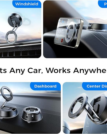 NeverFall Car Phone Holder for MagSafe [78+LBS Ultra Grip | 2400gf Magnetic Power] 360° Foldable Car Mount Cell Phone Holders for Your Car for iPhone 17-12 All Smartphones, Carbon Fiber