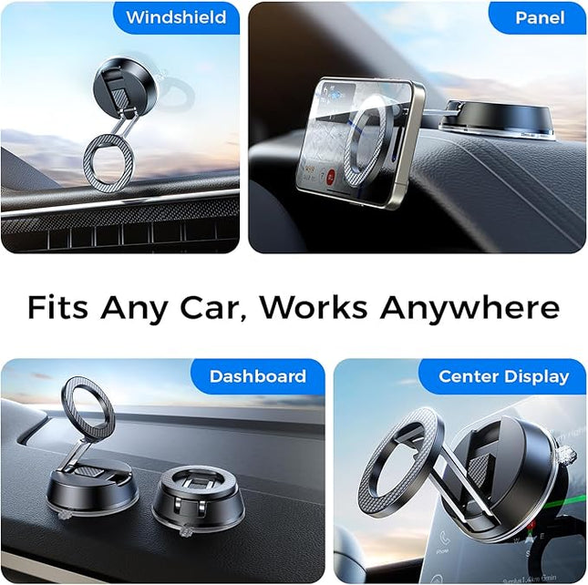 NeverFall Car Phone Holder for MagSafe [78+LBS Ultra Grip | 2400gf Magnetic Power] 360° Foldable Car Mount Cell Phone Holders for Your Car for iPhone 17-12 All Smartphones, Carbon Fiber