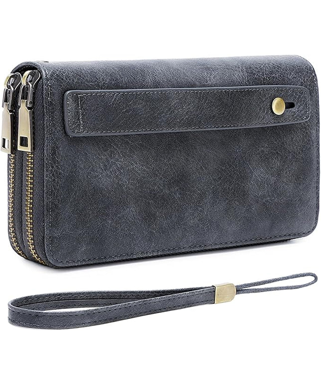 YAPAIOU Wallet For Women Large Capacity Wristlet Purse for Women RFID Blocking Multi Clutch Grey