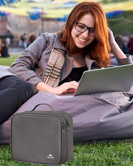 MATEIN Cord Organizer Case with Adjustable Divider, DJ Cable File Bag for Electronic Storage, USB Cable, Charger, Tech Accessories, Shockproof Portable Double Layer Cord Bags, Grey