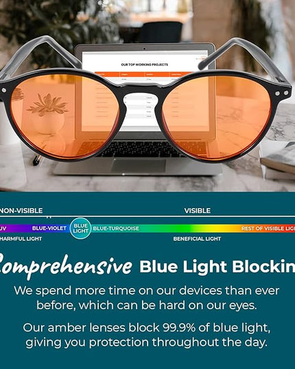 100% Blue Light Blocking Glasses - Women + Men - Better Sleep - Anti Eye Strain Protection - Computer Screens Gaming
