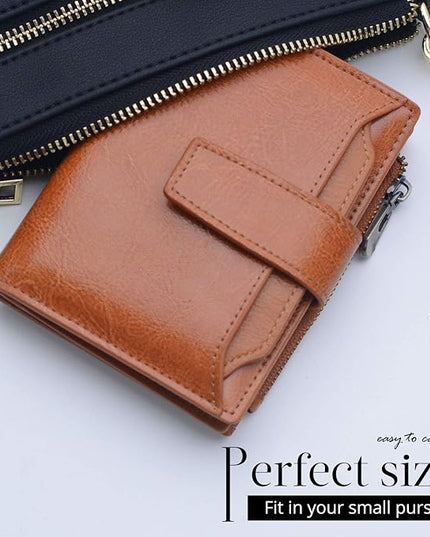 Bveyzi Women's Small Leather RFID Blocking Bifold Zipper Pocket Wallet Ladies Credit Card Slots Purse with id Window