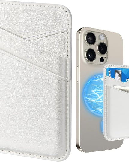 Senose Wallet Compatible for MagSafe, Magnetic Card Holder Compatible for iPhone 16/15/14/13/12 Series, 0.12" Invisible Ultra-Thin Magnetic Phone Wallet, 3 Independent Card Slot, Vegan Leather, White