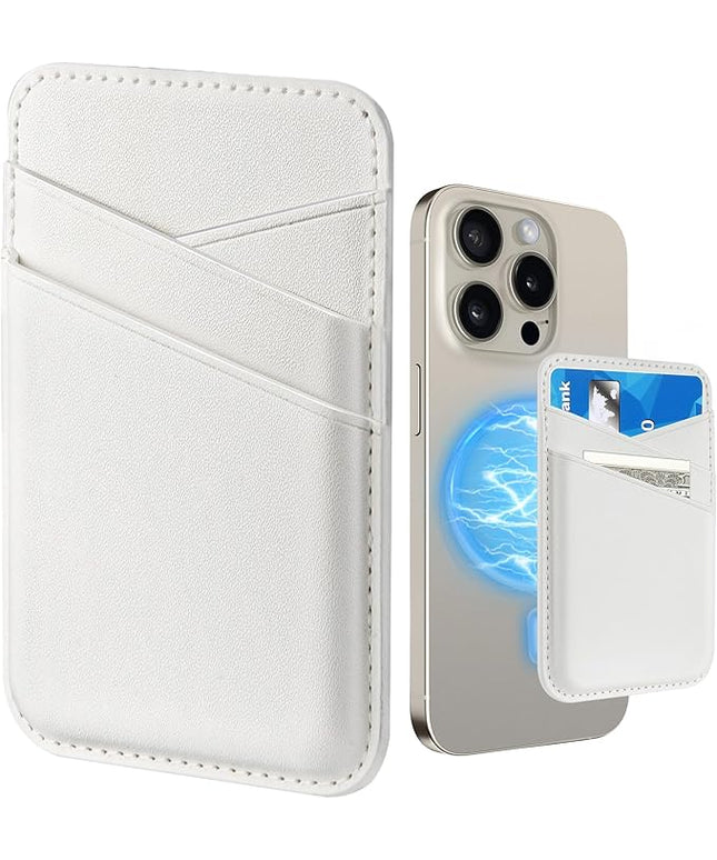 Senose Wallet Compatible for MagSafe, Magnetic Card Holder Compatible for iPhone 16/15/14/13/12 Series, 0.12" Invisible Ultra-Thin Magnetic Phone Wallet, 3 Independent Card Slot, Vegan Leather, White