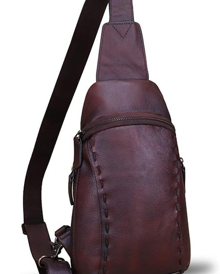 LRTO Genuine Leather Silng Bag for Women and Men Vintage Real Leather Sling Backpack Shoulder Crossbody Bag Chest Purse