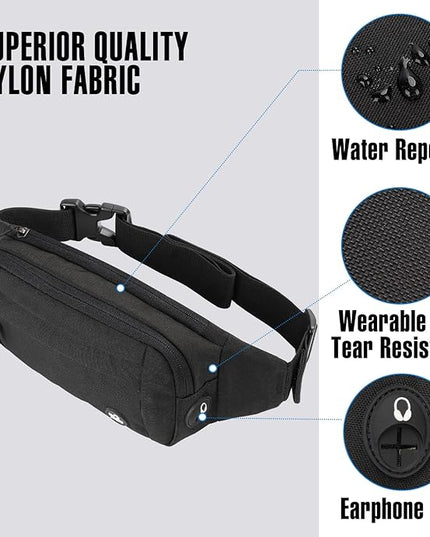 WATERFLY Fanny Pack Waist Bag: Small Hip Pouch Bum Bag Fannie Pack Phanny Fannypack Waistpack Bumbag Beltbag Sport Slim Fashionable for Jogging Hiking Hiker Woman Man
