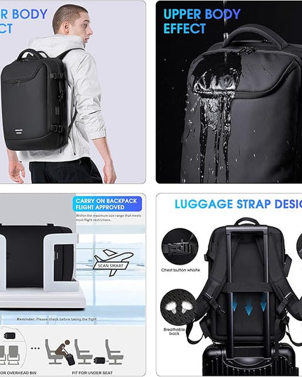 Vacuum Backpack Travel with Pump, 40L Expandable Carry on Compression Backpack Flight Approved for Women Men Fit 17 Inch Laptop with USB Charging Port Business Weekender