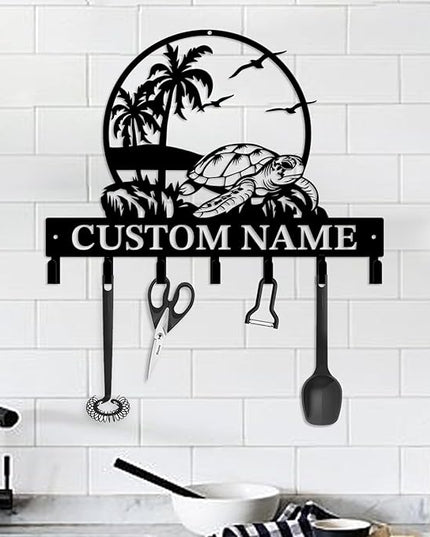Casebrick Custom Sea Turtle Metal Wall Hooks,Key Holder-Personalized Iron Wall Decor for Keys, Coats & Home Organization (Black, Handmade,Decorative for Entryway, Beach,Bedroom,Office) (Style E)