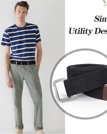 JASGOOD Men Canvas Fabric Belts Casual Web Cloth Belts with Black Double Ring Buckle 2 Pack