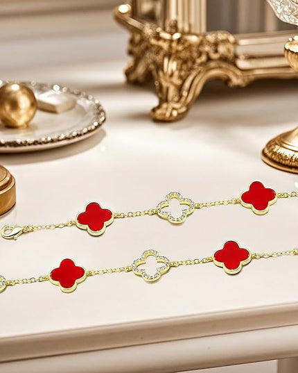 Clover Bracelet for Women 18k Gold Plated Silver Lucky Four Leaf Link Chain Bracelets Charm Trendy Jewelry Gifts for Women