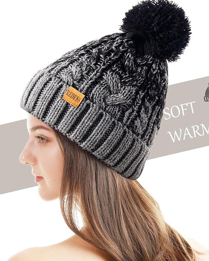 REDESS Women Winter Pompom Beanie Hat with Warm Fleece Lined, Thick Slouchy Snow Knit Skull Ski Cap