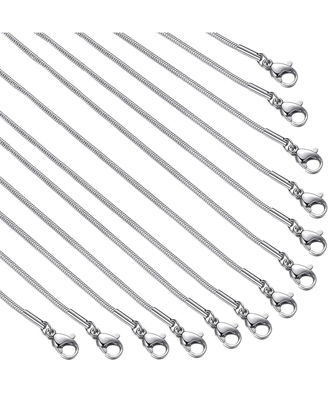 12 Pack Necklace Chains 20 Inches Stainless Steel Snake Chain Necklace with Lobster Clasps for DIY Jewelry Making, 1.2 mm
