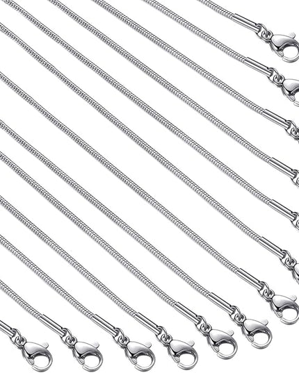 12 Pack Necklace Chains 16 Inches Stainless Steel Snake Chain Necklace with Lobster Clasps for DIY Jewelry Making, 1.2 mm